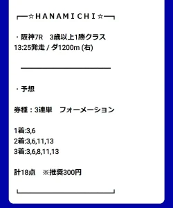 ②有料予想11月13日(土)阪神7Rの3連単買い目