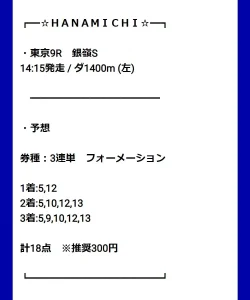 有料予想11月14日(日)東京9Rの3連単買い目