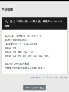 【有料予想①】2021年12月18日(土)阪神11Rの3連単買い目の内容